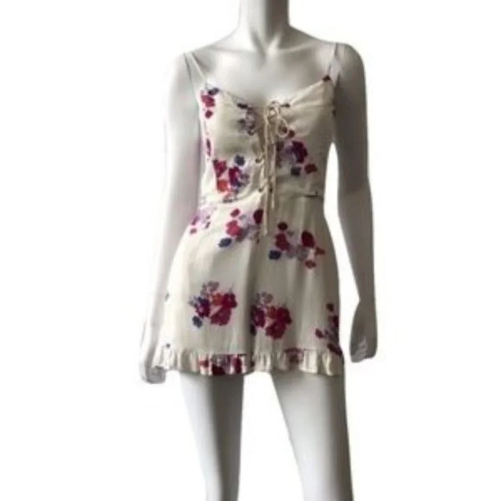 Minkpink Floral Lace-Up Romper With Rope Tie Front - Picture 2 of 5